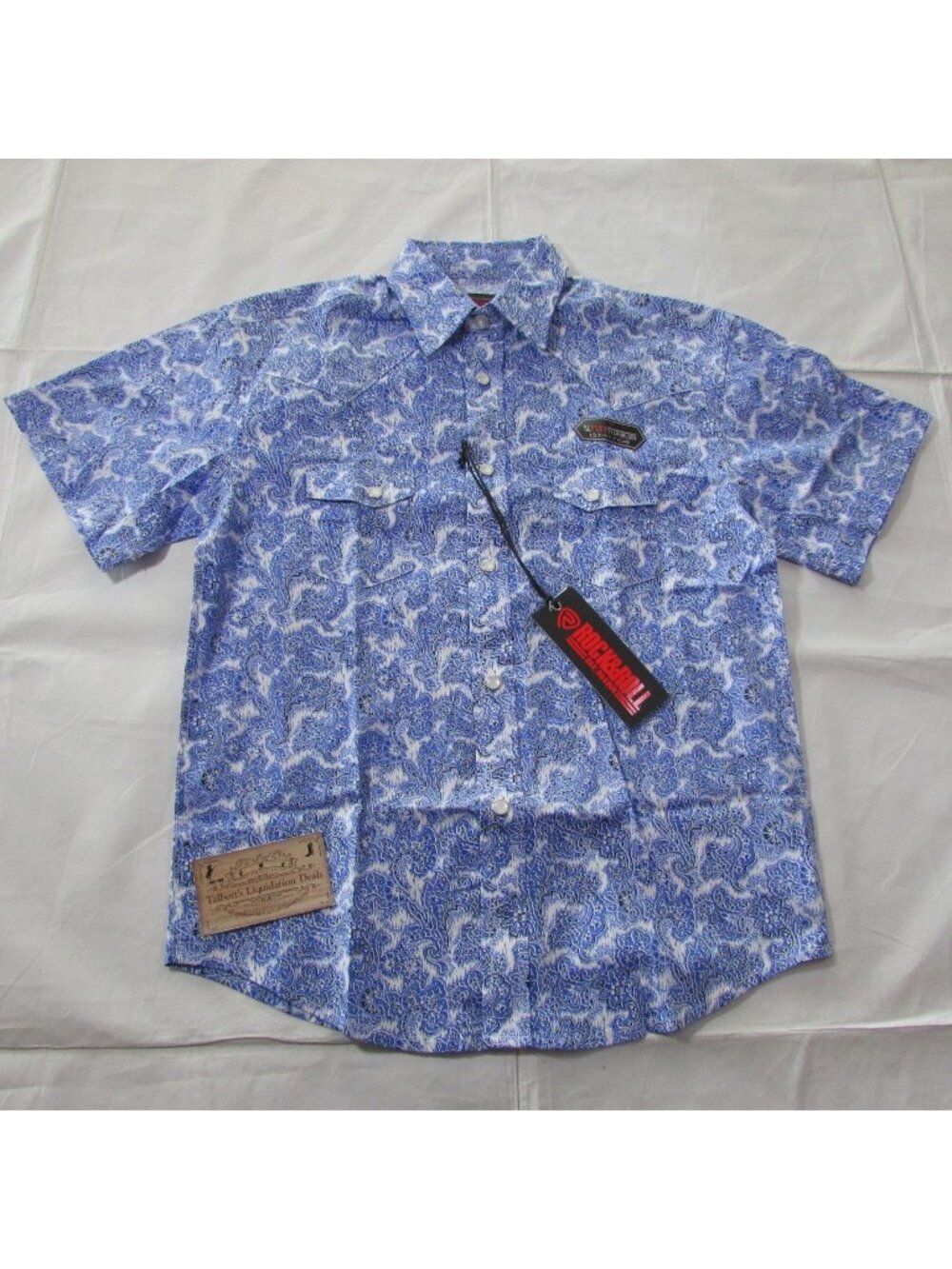 Rock & Roll Denim Youth Boy's MD Short Sleeve Paisley Print Snap Western Shirt B